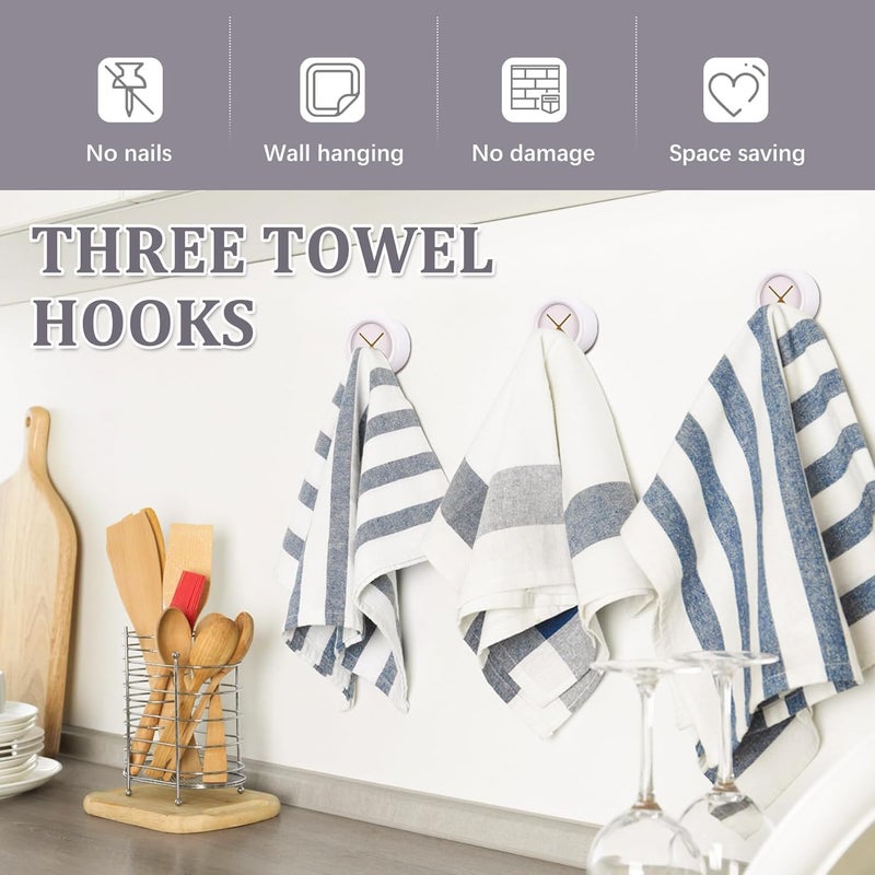 Philbinden 3 Pieces Kitchen Towel Hooks Round Adhesive Dish Towel Hook Premium Chrome Finish & Easy Installation Wall Mount Hand Towel Hook Ideal as Bathroom, Shower or Outdoor Towel Holders (White) - Image 3